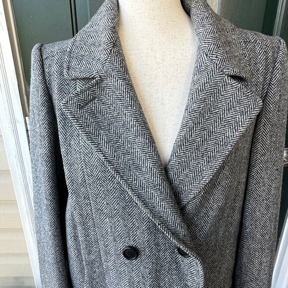 Vintage Women’s Wool Herringbone Coat M Alorna USA Union Made Gray 1970's 80's - Picture 2 of 11